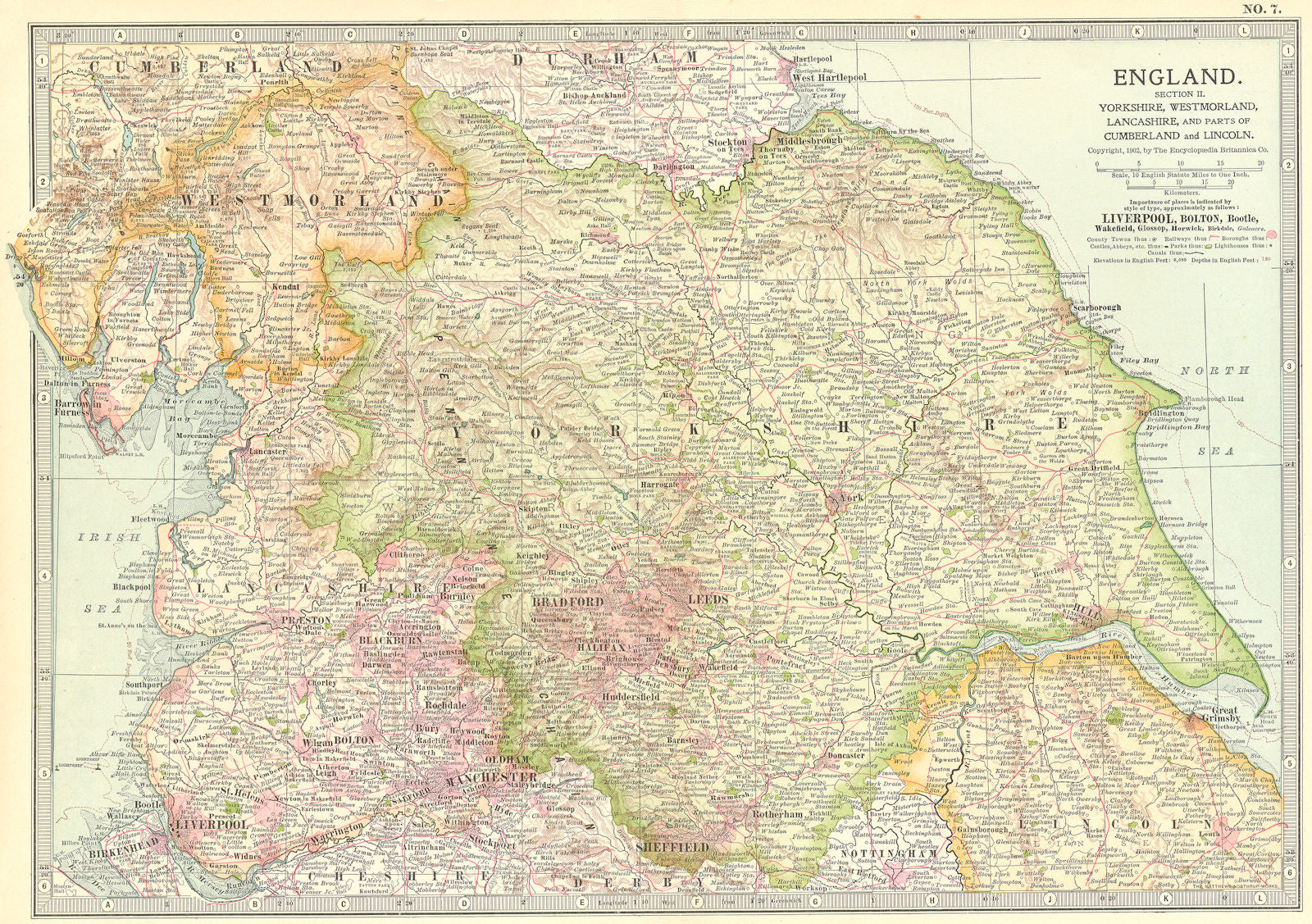 ENGLAND. Yorks, Westmorland, Lancs Cumbria Lincs 1903 old antique map chart